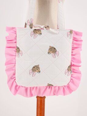 Handmade Leopard Print Quilted Pink Ruffle Tot Bag